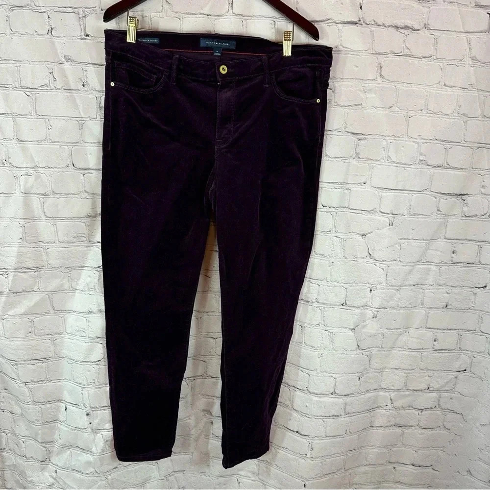 tommy hilfiger dark purple plum corduroy greenwich skinny pants sz 14